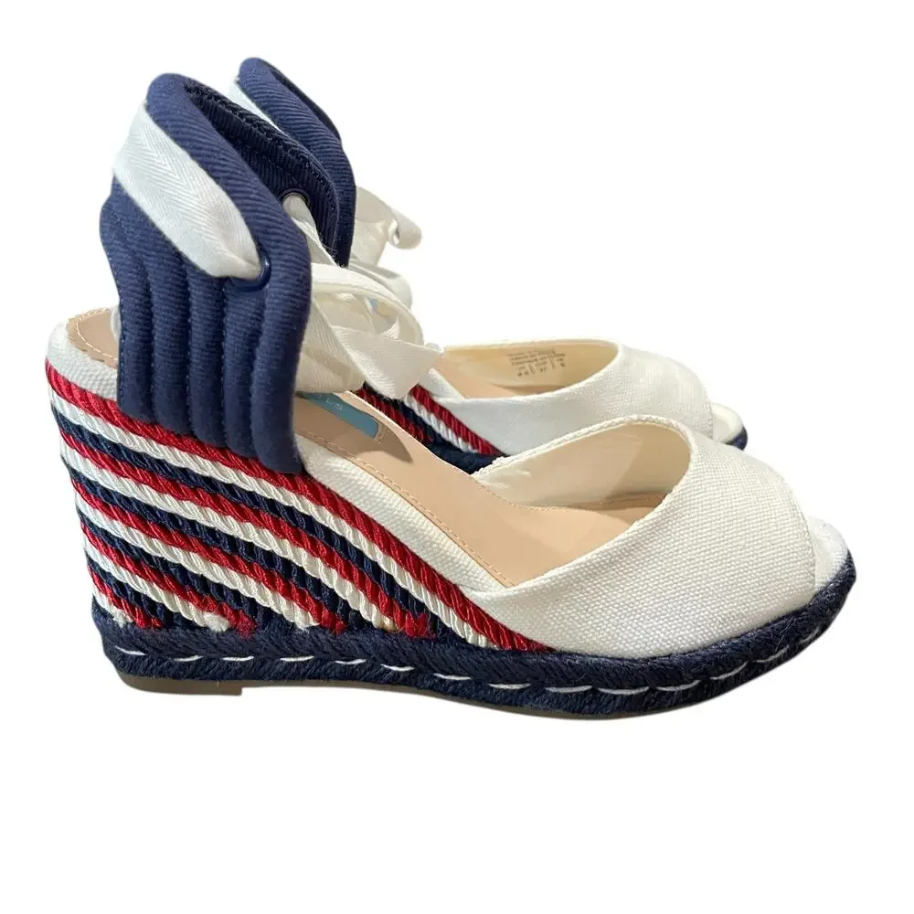 Draper James Navy, Red & White Striped Espadrille Wedge Sandals